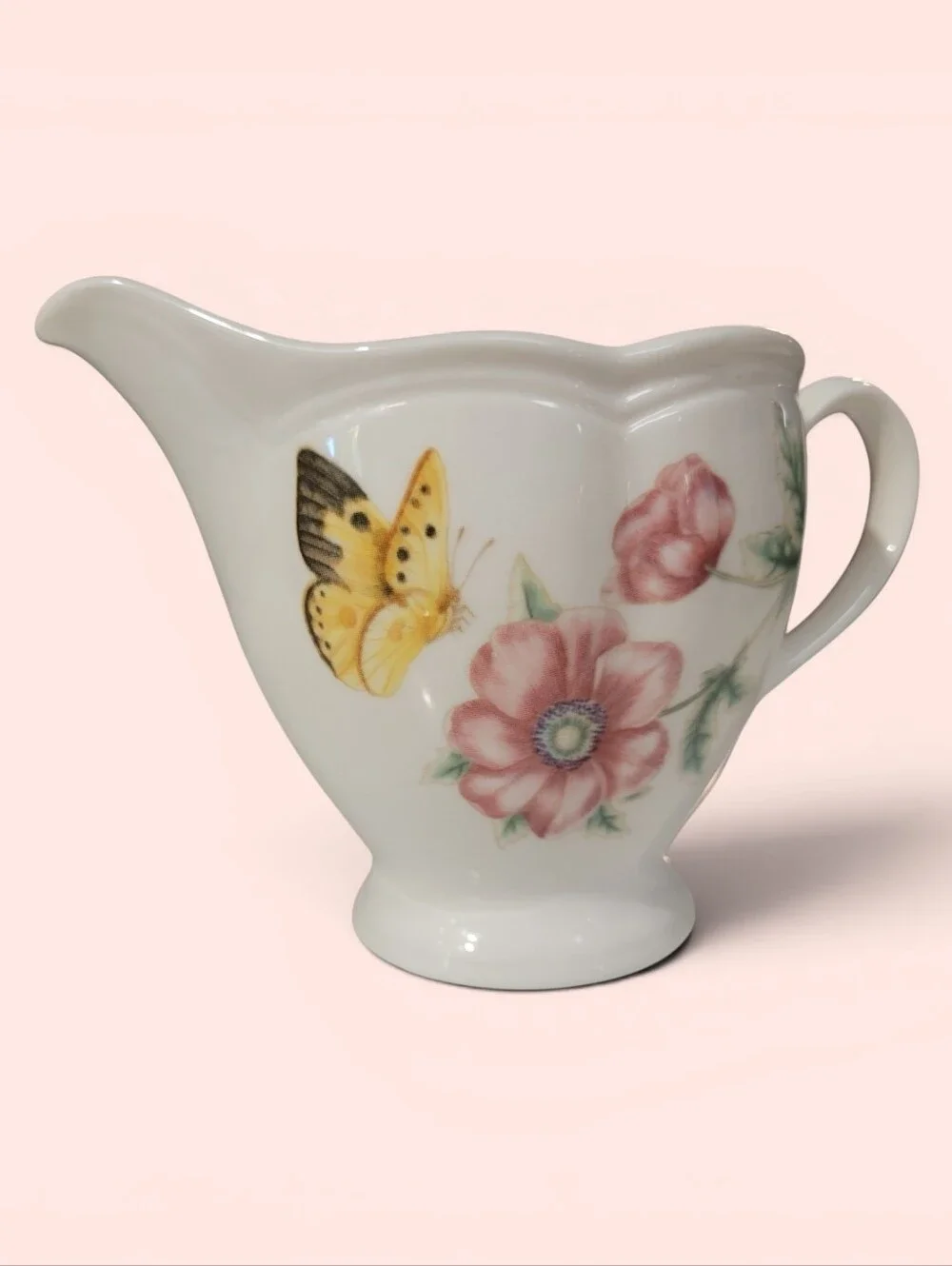 Lenox Butterfly Meadow Floral Porcelain Creamer Pitcher, EUC, Pink, Yellow, Blue